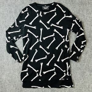 Killstar Adult Large Bones All Over Print Long Sleeve Pullover Sweat Shirt